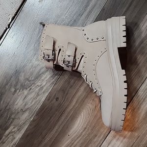 Chelsea & Violet Rhea Nubuck Lace-Up Buckle Detail Combat Boot